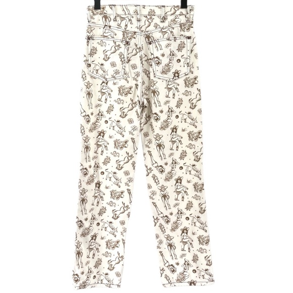 Reformation Cowboy High Rise Straight Jeans, Viva Las Vegas, Cream/Brn , Size 27 - Picture 2 of 8